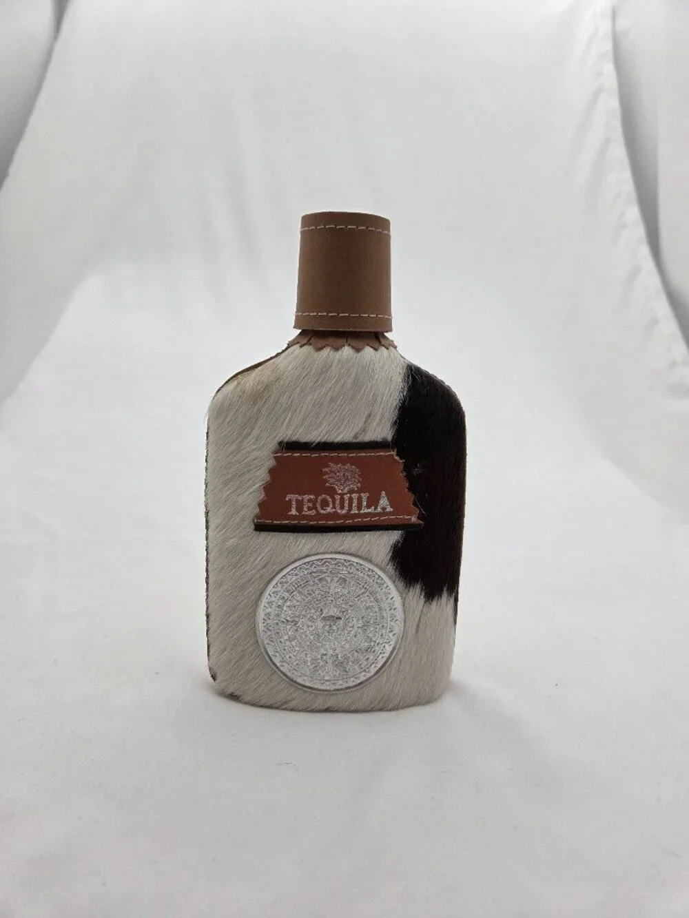 Vintage Mexican Cowhide Wrapped Glass Bottle Decanter Rustic Western Decor
